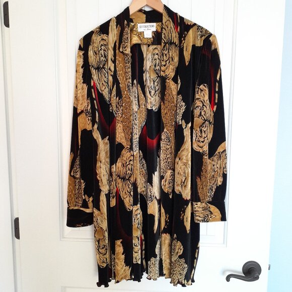 LS Collections Accordion Pleat Open Front Novelty Lion Tiger Jacket Black Size L - Picture 1 of 14